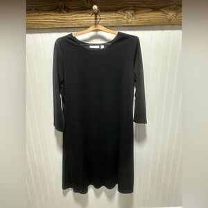 Susan Graver QVC long sleeve Black Women's Midi Dress scoop neck w pockets sz L